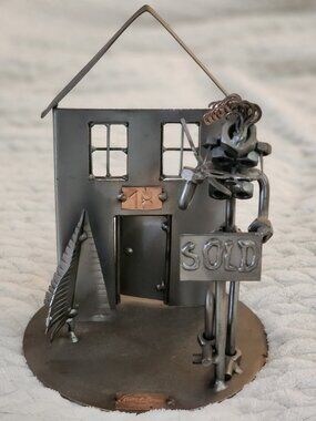 Hinz & Kunst "Realtor" metal art sculpture RARE with Curly Hair